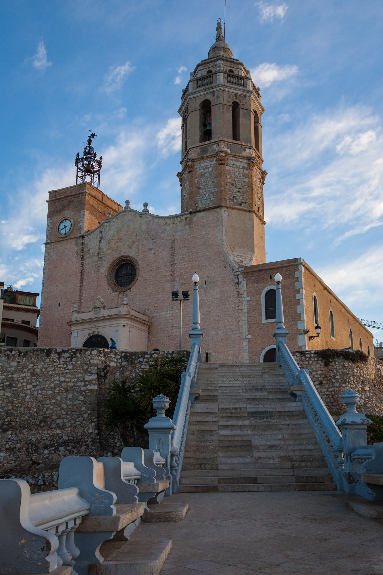 A quieter early morning view of the Church of Sant Bartomeu.